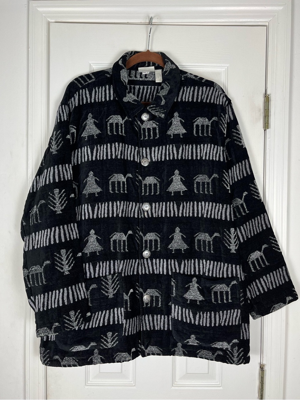 Chico’s Design Primitive Print Cozy Blanket Jacket Button Up Chore Jacket XL